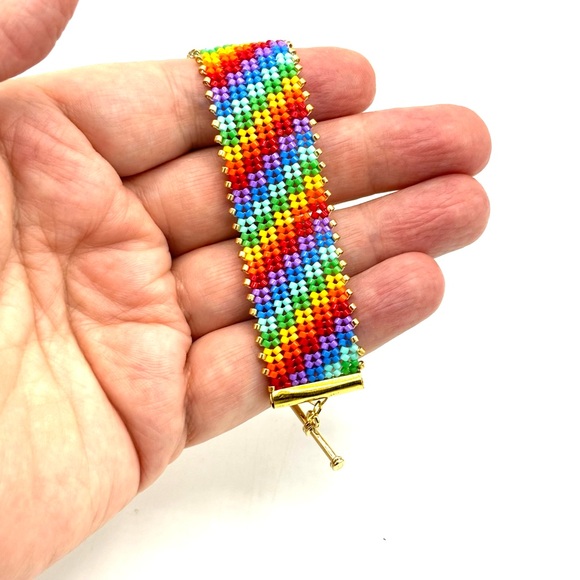 Hand Crafted Rainbow Beaded Bracelet with Gold - Picture 12 of 12